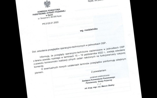 pismo KP PSP odwołanie przeglądów